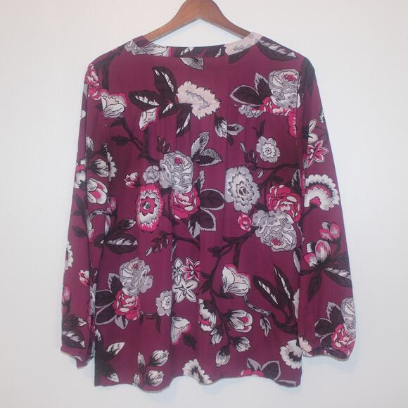 LOFT Women’s Floral Long Sleeve Blouse Size Medium Petite Purple Work Top - Picture 3 of 9